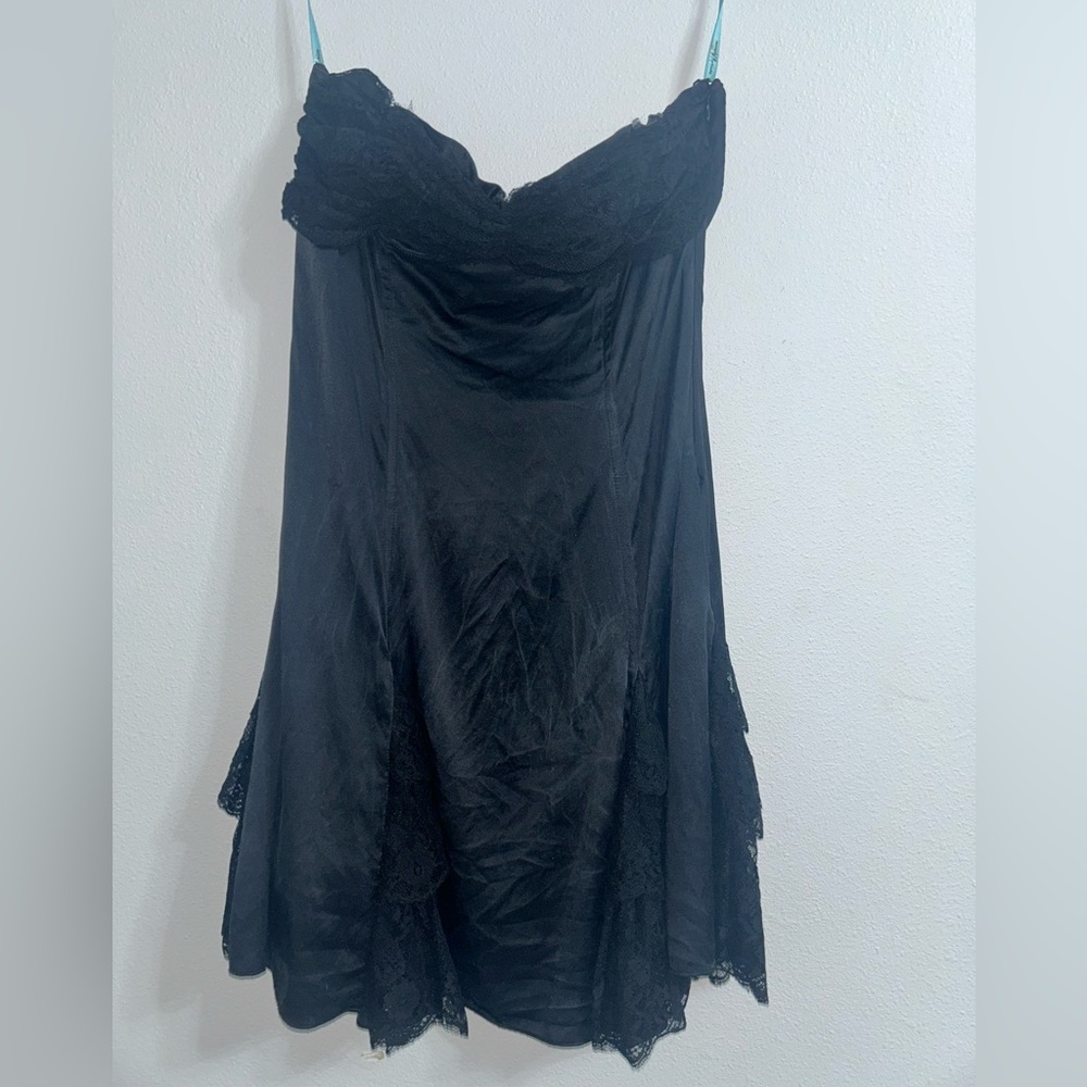Marciano Strapless Black 100% silk Lace Bust Slip Dress mini s p ruffle feminine